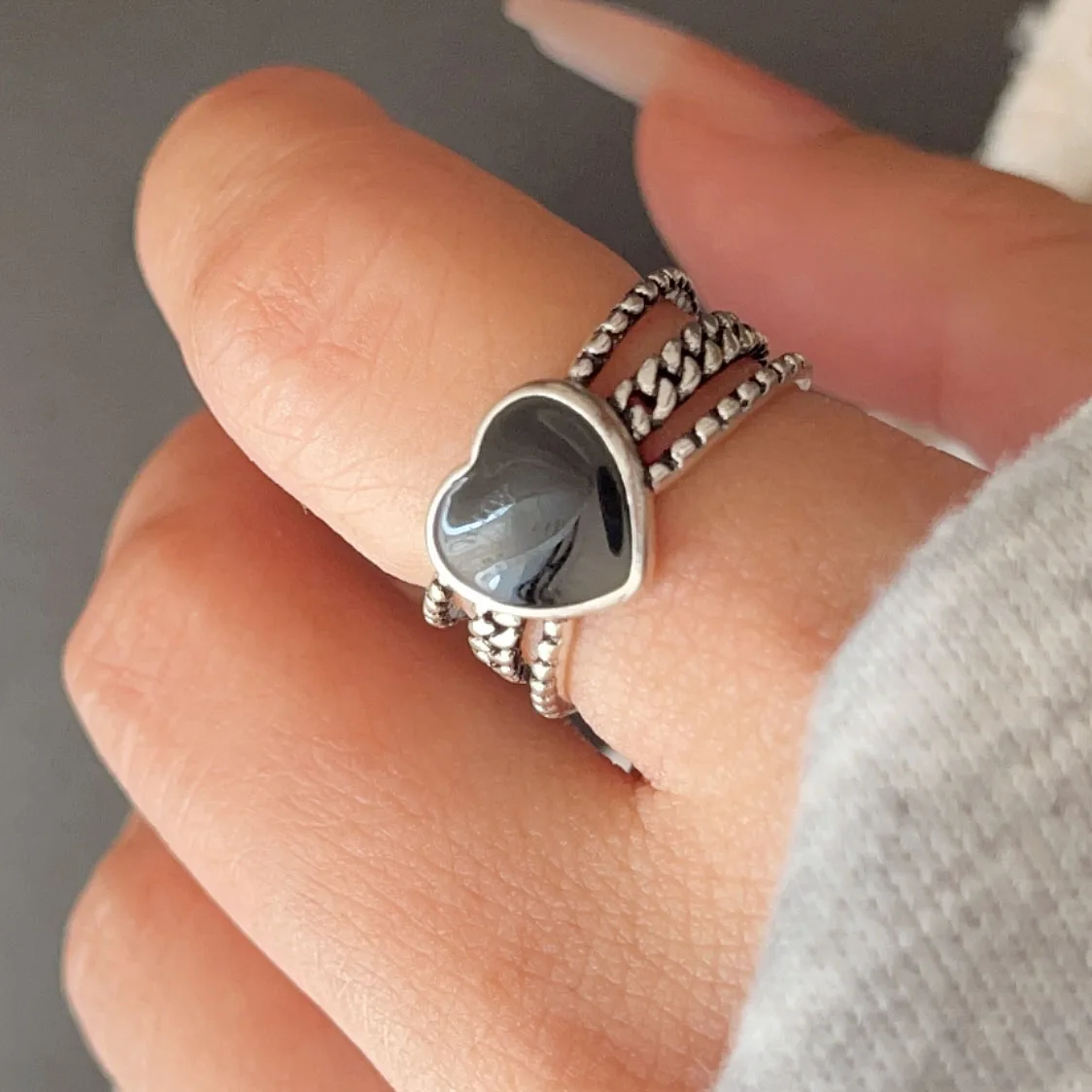 خواتم من الفضة الإسترليني عيار 925 للنساء مجوهرات راقية هندسية قابلة للتعديل على شكل قلب عريض كهدية لحفلات أعياد الميلاد