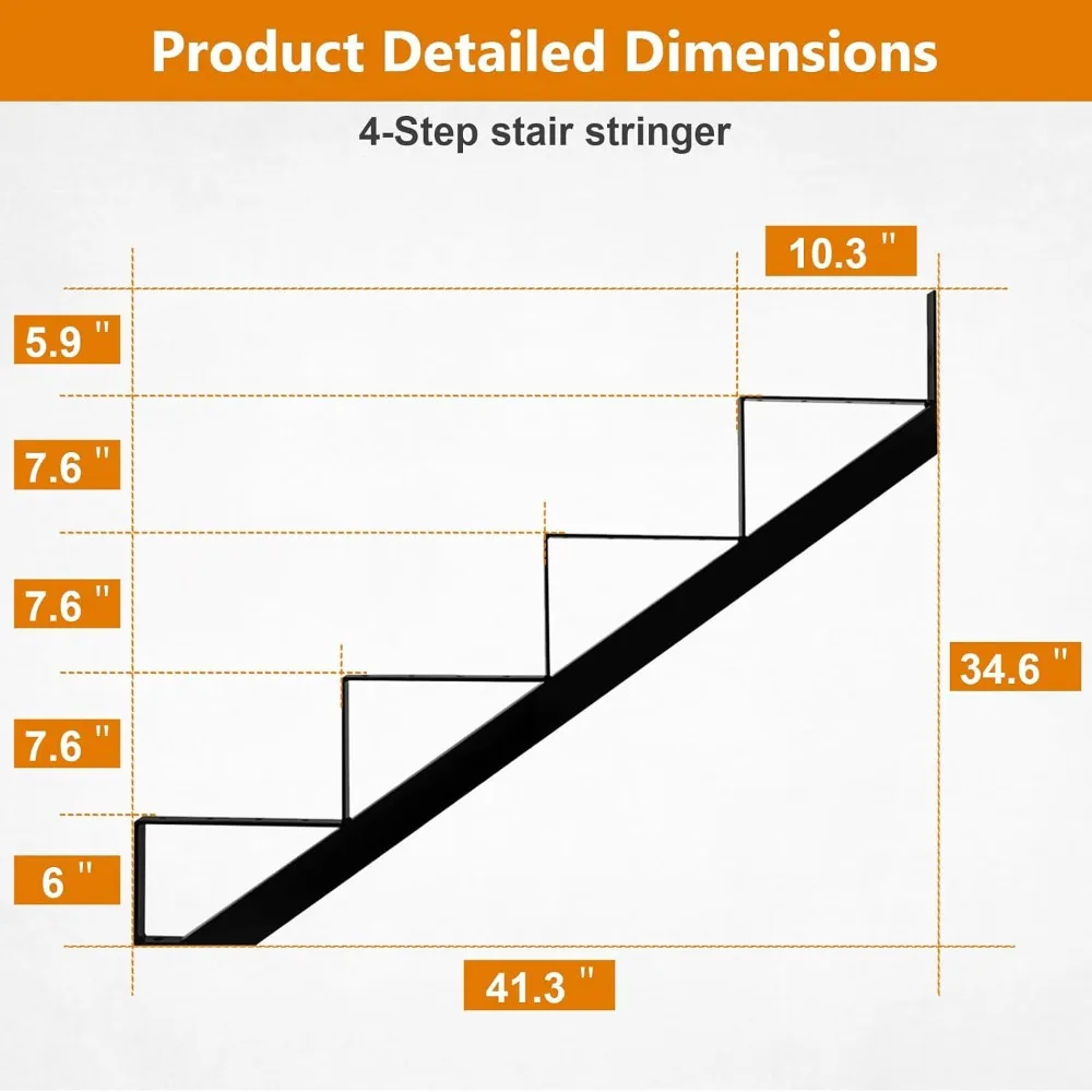 

4 Step Steel Stair Riser, Metal Stringers for Deck Height 34.6", Outdoor Stairs 3 Pack