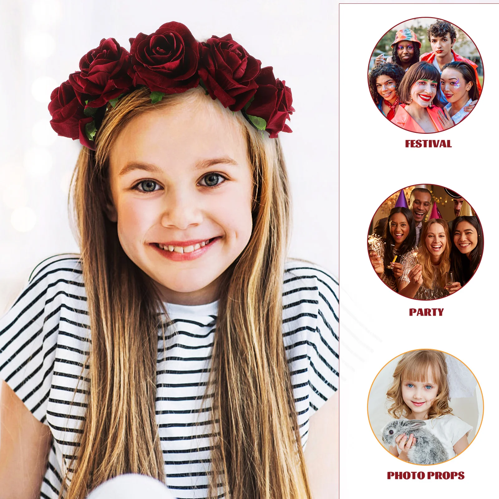 

Rose Headband 7cm Acrylic Flower Pearl Hairpiece Red Embroidered Floral Bridal Headwear Wedding Beach Party Accessories Girls
