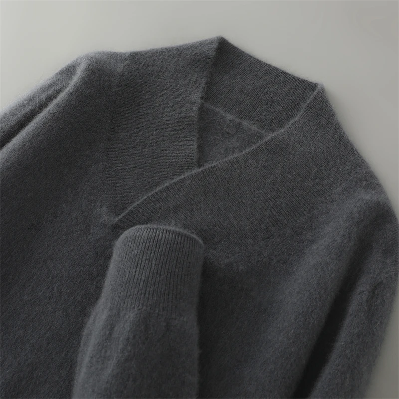 Outono inverno de alta qualidade moda suéteres lã pura cor sólida solto com decote em v pulôver de malha homem casual manga longa suéteres