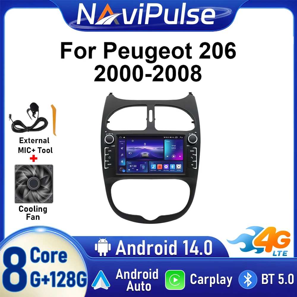 

7-дюймовый экран Android Auto Carplay для Peugeot 206 206CC 206SW 2000-2008 Мультимедийный стереоплеер GPS-навигация Автомобильный радиоприемник DSP