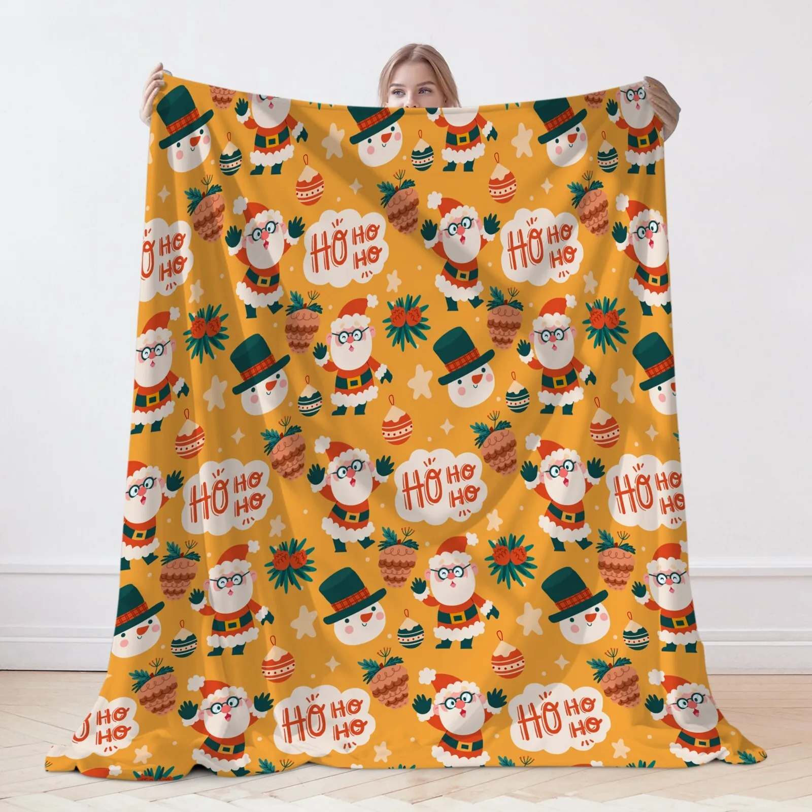 Santa Claus Hohoho Throw Cover, Merry Christmas Flannel Blanket For Room Chair