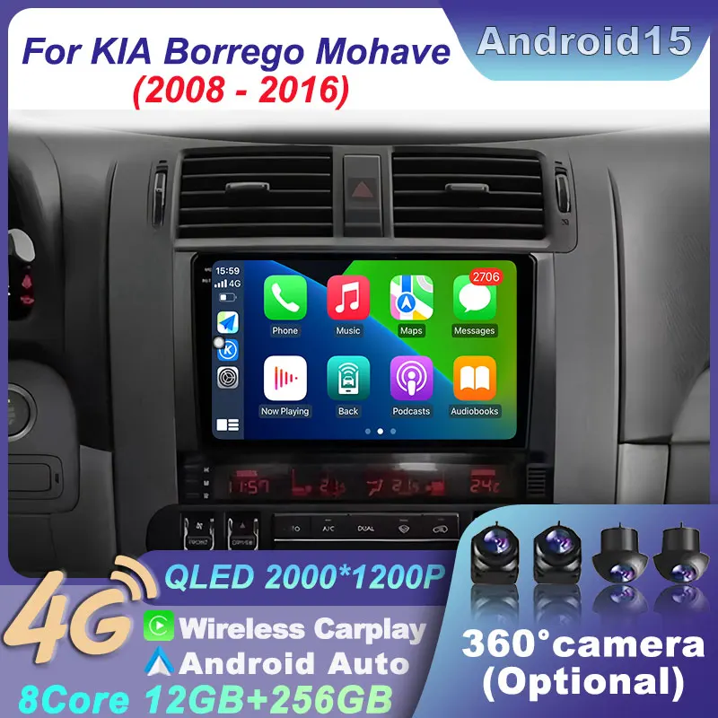 For Kia Borrego Mohave 2008 - 2016 Player GPS Multimedia Wireless Android 15 Car Navigation Radio NAVI Head Unit Stereo Video BT