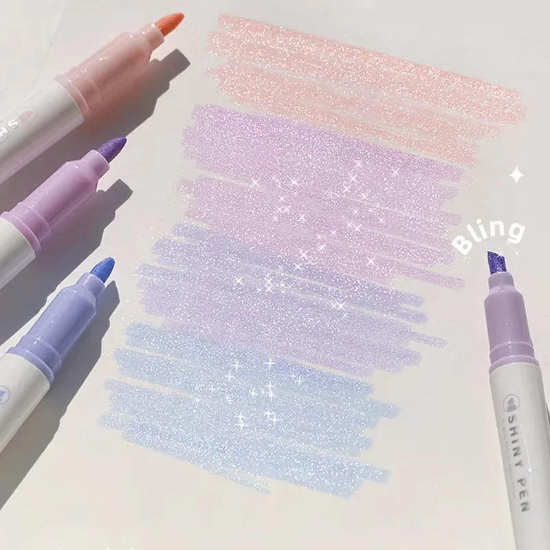 4 Colors/Set Glitter Highlighters Pen Fine Flash Marker Pen Painting Pen For Scrapbook Diary Graffiti Journal Student Stationery