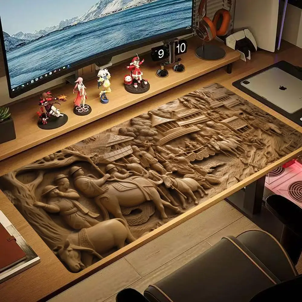 

Wood carving Mouse Pad 90x40CM non-slip Gaming Mousepad Gamer E-Sports Mouse Mat Game Mechanical Keyboard XXL Desk Mat