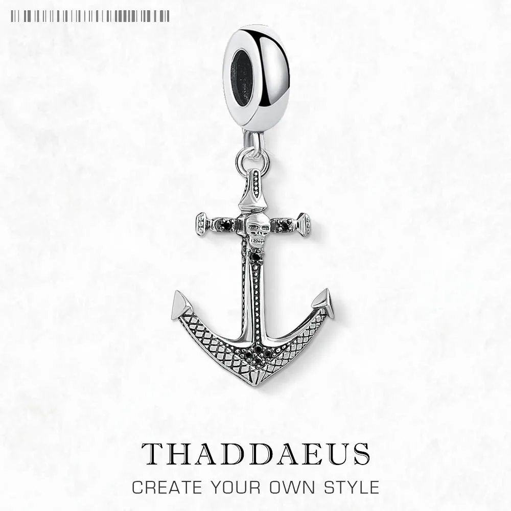 

Skull Anchor Dangle Charm Pendants Pure 925 Sterling Silver Punk Gift For Women Men Jewelry
