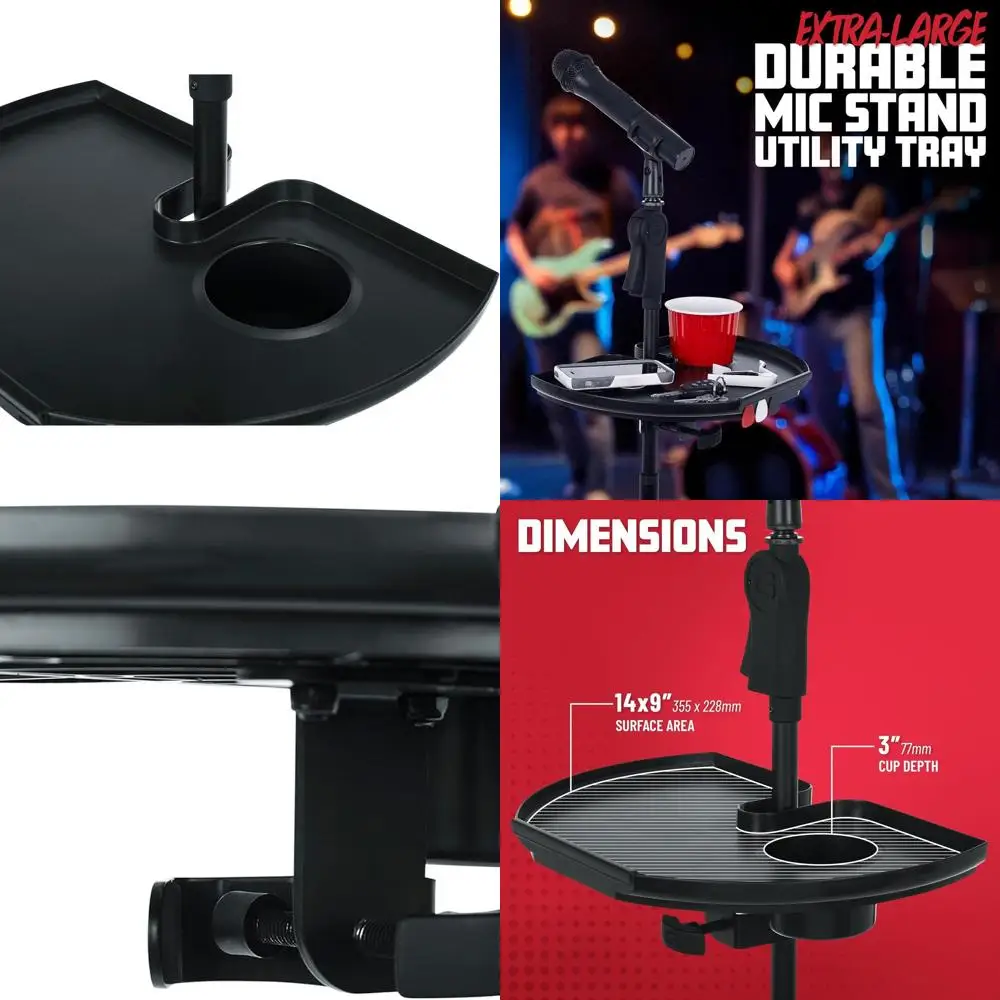 

Очень большая зажимная подставка для микрофона: держатель для напитков и держатель для медиатора, лоток 14x9