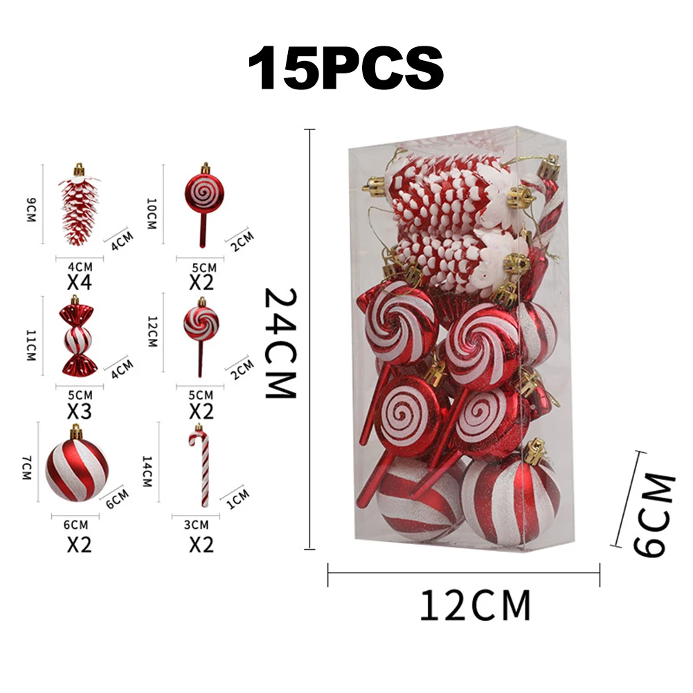 15pcs/box Christmas Candy Ornament Lollipop Xmas Decor Candy Cane Hanging Decoration For Home 2024 Navidad New Year