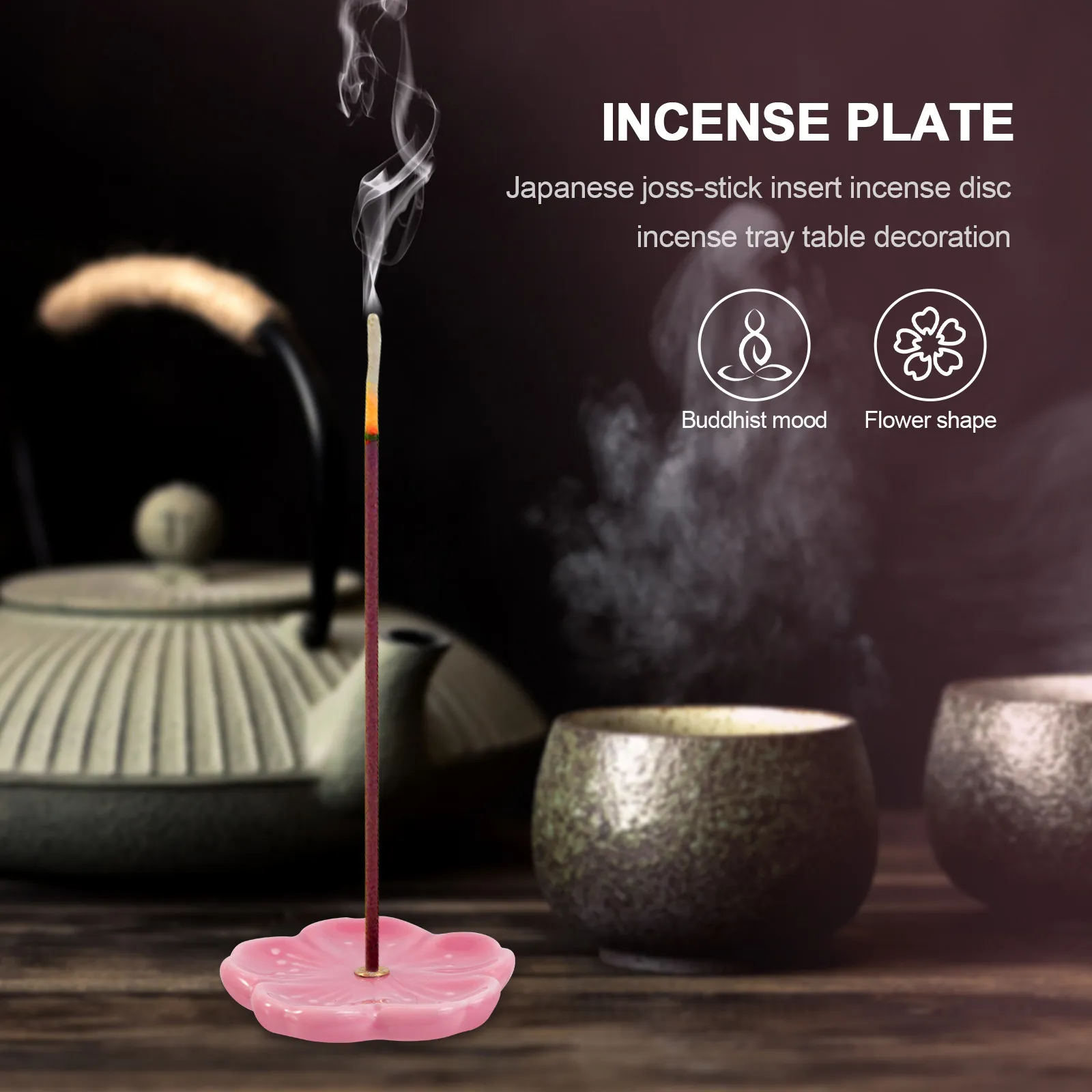 2Pcs Fine Workmanship Ceramic Flower Censer Incense Tray Desktop Incense Holder for Aromatherapy Relaxation Gift Home Decor Pink