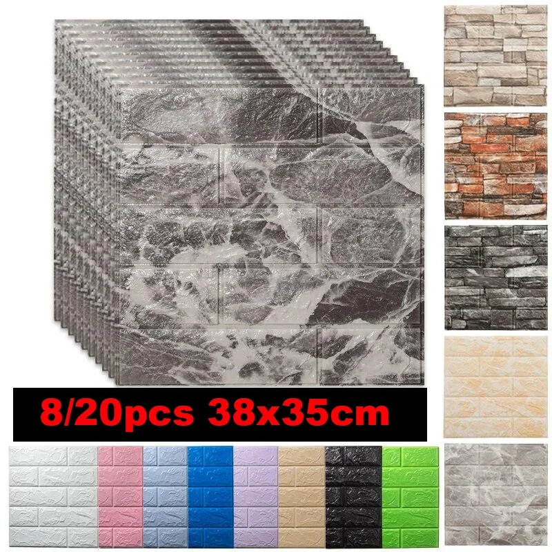 8/20pcs Self-Adhesive Brick Wall Sticker Peel and Stick Brick Waterproof Wallpaper DIY Home Decor Living Room Bedroom Bathroom