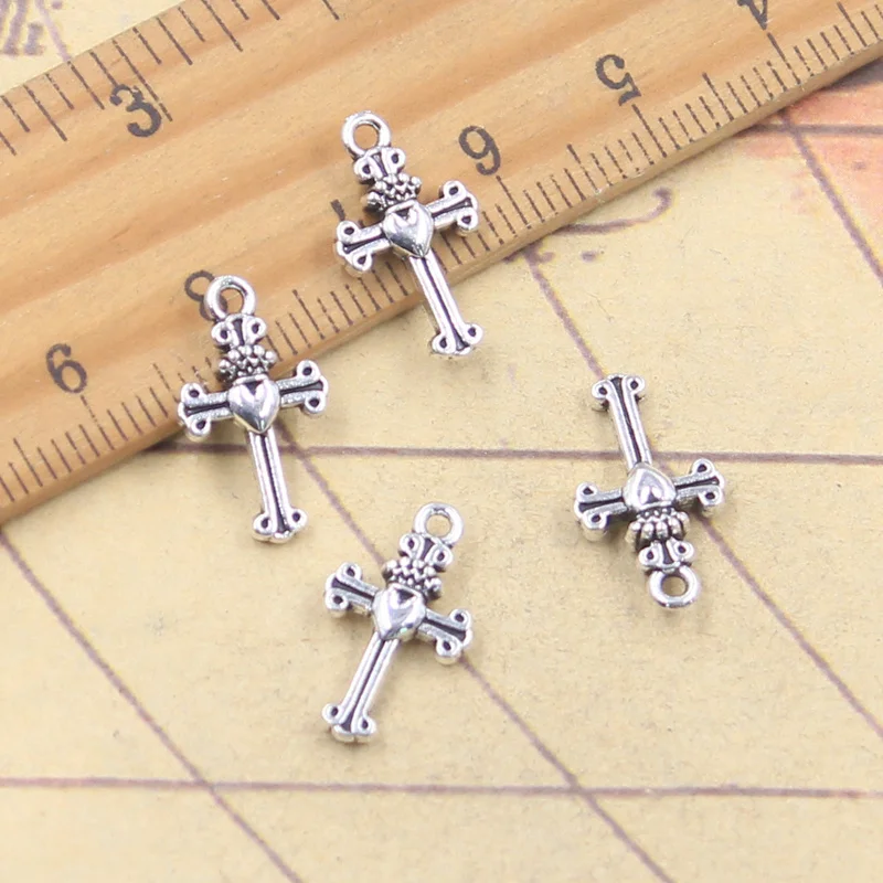 30pcs Charms Crown Heart Cross 17x10mm Antique Silver Color Pendants Making DIY Handmade Tibetan Finding Jewelry