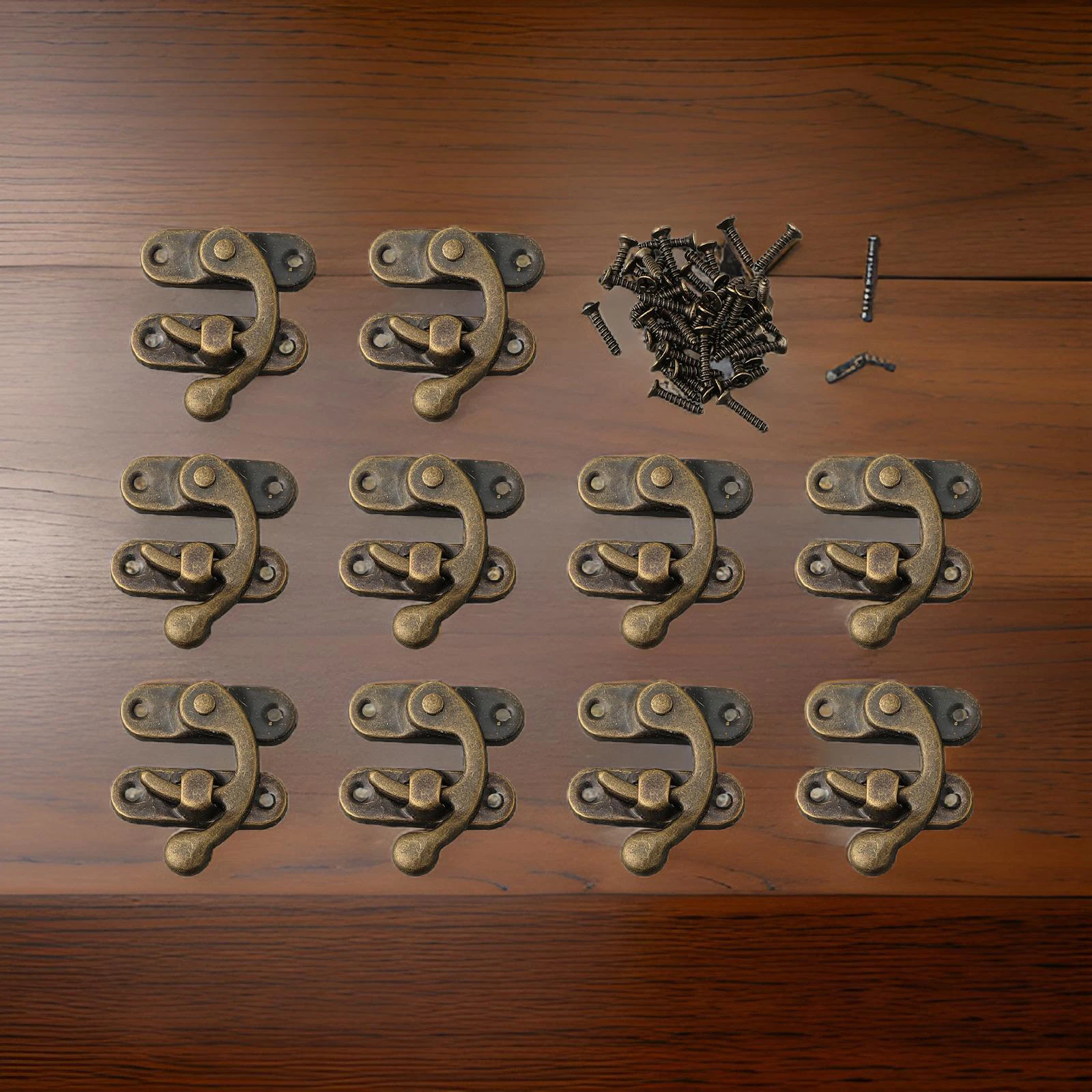 Mini Antique Bronze Wood Box Latch Clasp Lock W/ Fixing Screw 10Set Right Hook Hole Quantities (each Set): 4 Holes