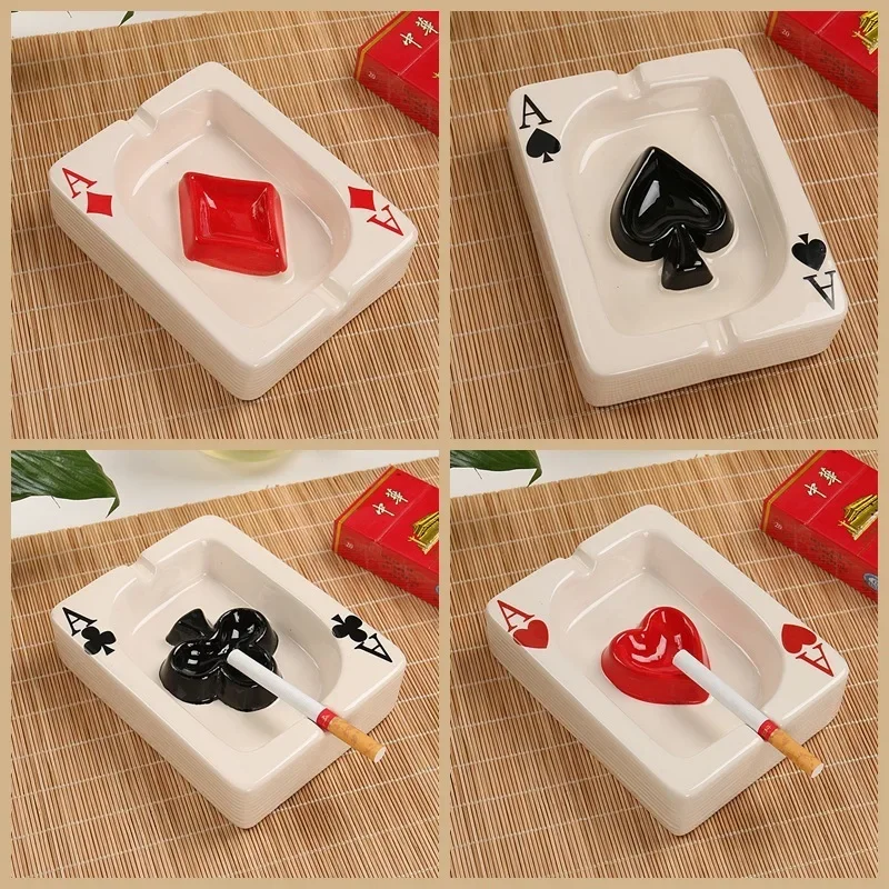 European Playing Card Red Heart Ashtray Art Ceramic Craft Decoration