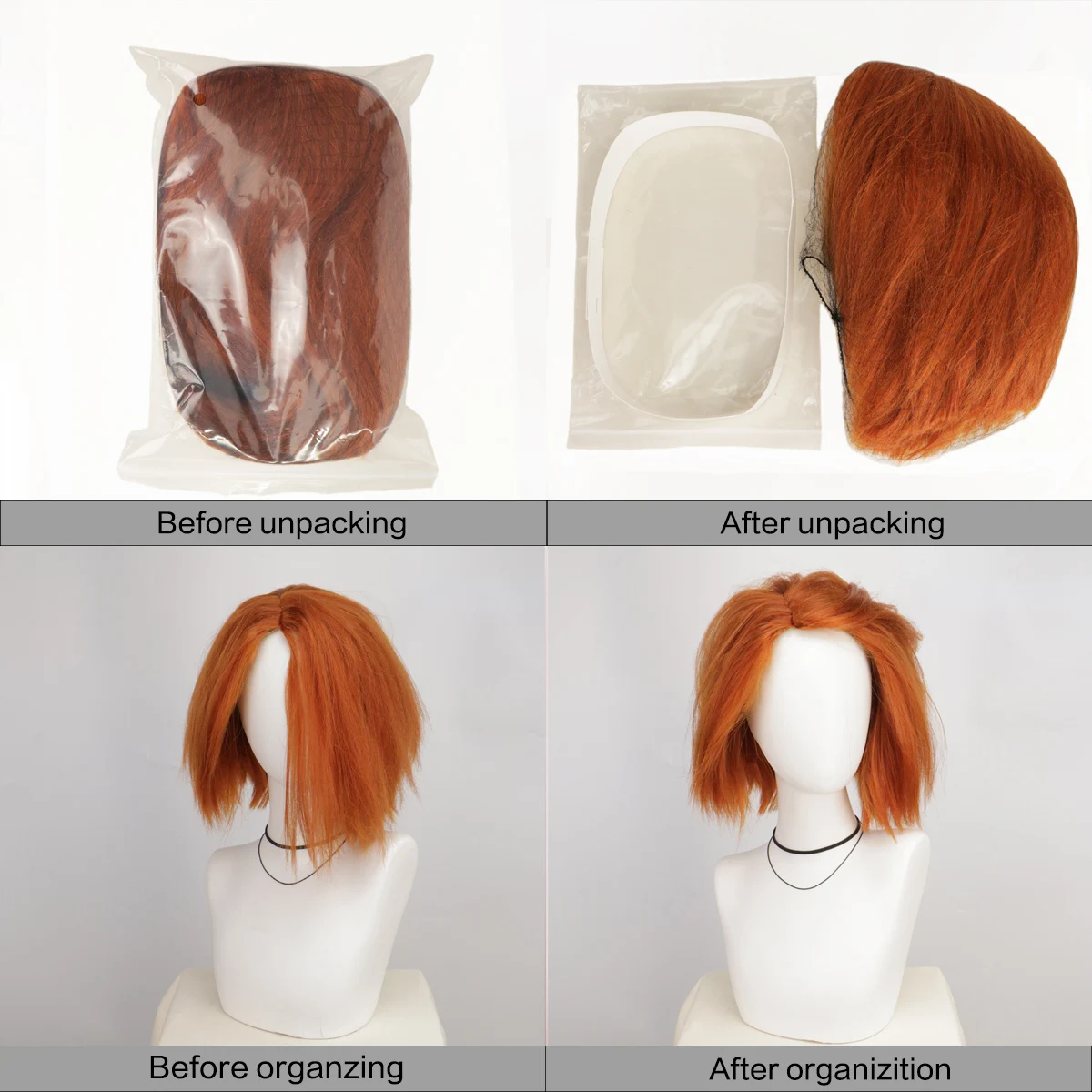 بذور تشاكي برتقالي قصير شعر مستعار تأثيري عروس تشاكي مقاومة للحرارة تأثيري حلي الباروكات