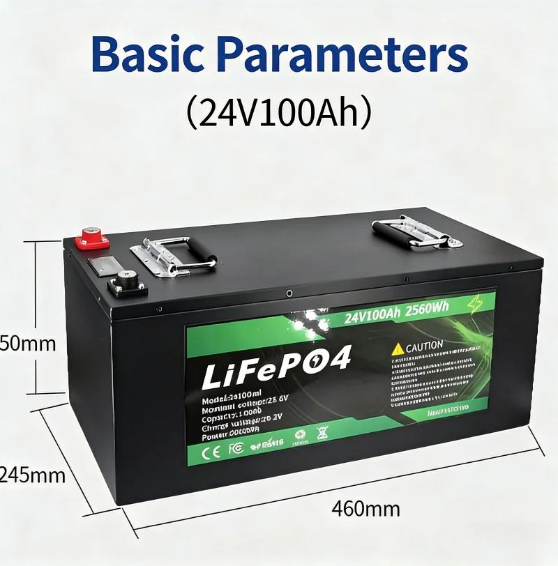 Batterie au lithium LiFePO4 24V200Ah, BMS intégré, plusieurs méthodes de charge comme le solaire, adaptée à une utilisation en intérieur et en extérieur