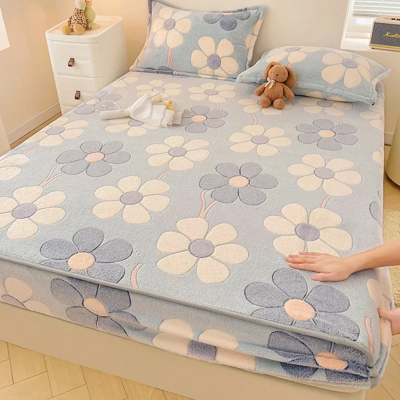 Winter Velvet Fitted Sheet Thickened Soft Warmth Bed Sheets All Inclusive Bed Covers Mattress Protective Cover Against Dust