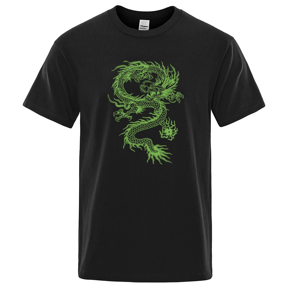 New Summer T shirts Green Dragon Graphic Printed Man Tee Shirt fashion Loose Pure Cotton Cloth Man's o neck Streetwear tshirt