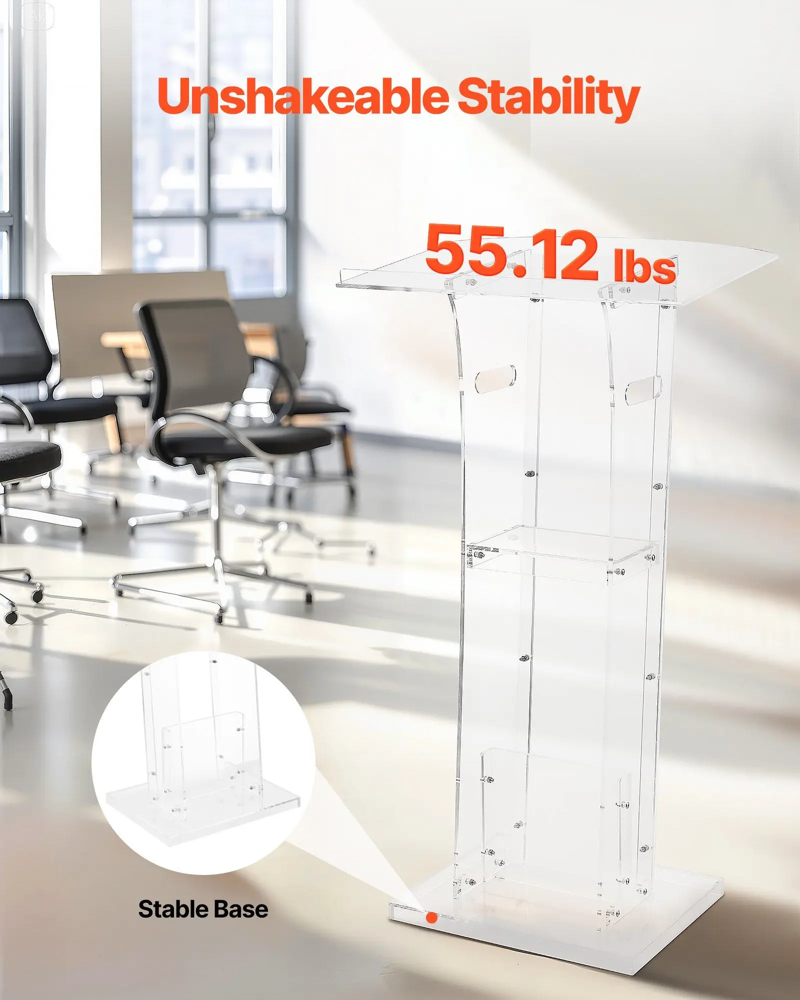 منصة أكريليك خفيفة الوزن مقاس 43 بوصة مع سطح قراءة موسع أرفف تخزين متوسطة ومنخفضة المستوى تجميع سريع للاستخدام المحمول