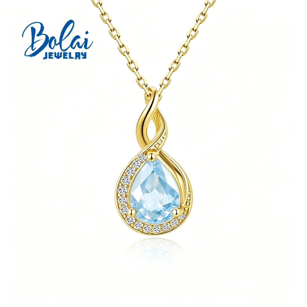 natural Sky Blue Topaz pendant necklace 925 Sterling Silver elegant and noble for women anniversary & banquet & engagement gift