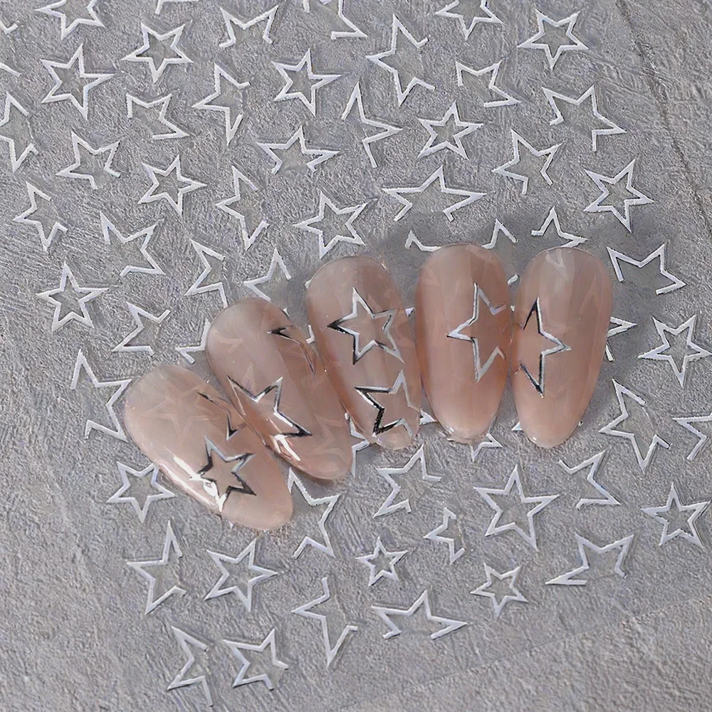 3D Metal Silver Irregular Star Nail Art Stickers Shiny Hollow Y2K Pentagram Self-Adhesive Manicure Decor Supplies Nail Decals *9