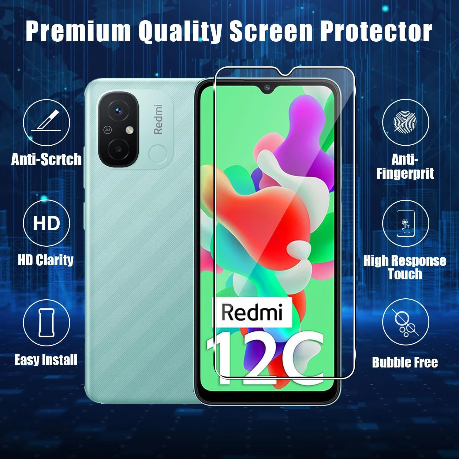 Vidrio templado de alto Auminum para Xiaomi Redmi 12C, película protectora de pantalla, 2/4 Uds.