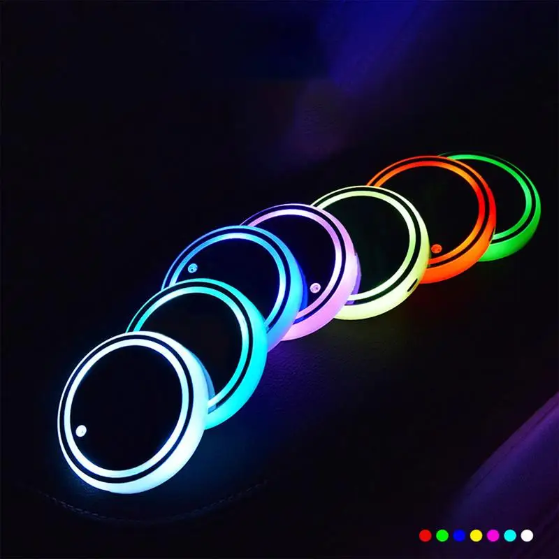 Car LED Luminous Coaster USB Charging Car Atmosphere Light Non-Slip Coaster LED Car Cup Holder Lights For All Models