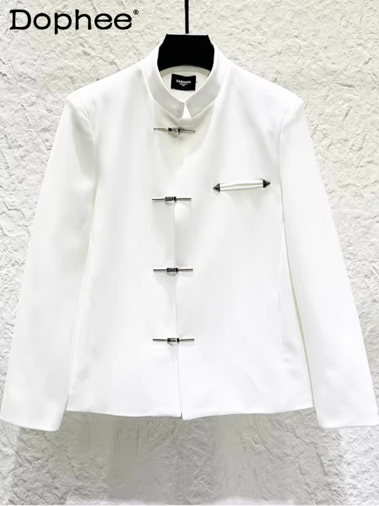 

Men's 2026 Spring New Metal Buckle Chic Stand Collar Suit Jackets Men's Stand Collar Jackets Handsome Solid Color Tailored Coats