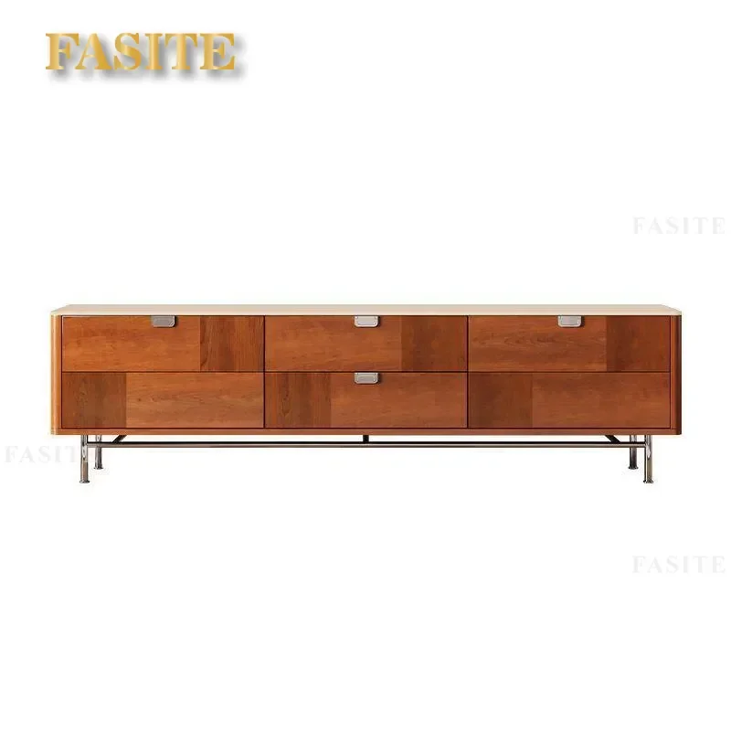 Medieval Solid Wood TV Cabinet French Retro Floor to Ceiling High Storage Unit Teak Veneer Living Room Media Console Sturdy