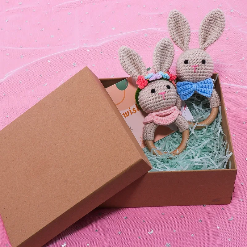 خشخيشة يدوية للأطفال، خشخيشة يدوية لطيفة على شكل أرنب محبوك على شكل حيوان كرتوني، جرس سرير على شكل غزال #5