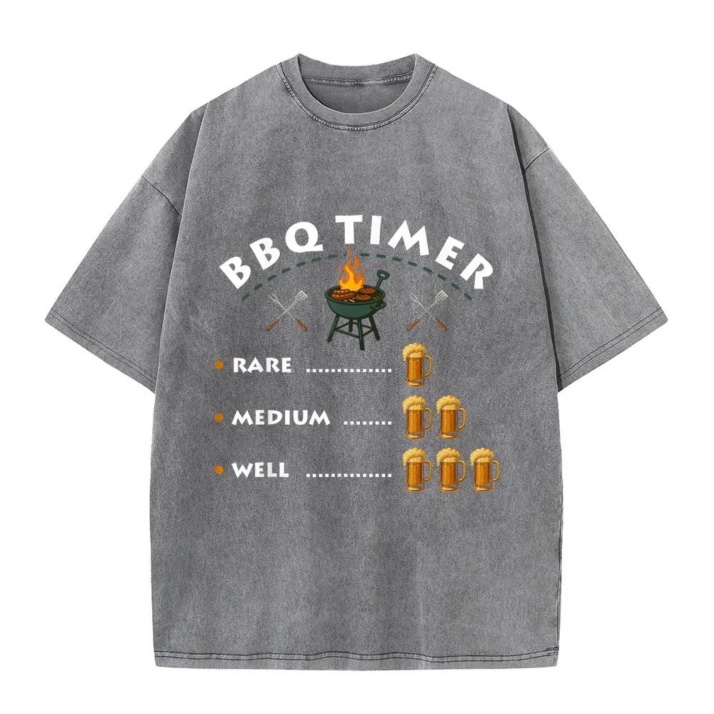 BBQ Timer Beer Lover Barbecue Grilling Men Humor T-Shirt Custom T Shirt Tée Homme Personnalisé Short Sleeve Cotton Casual Tee