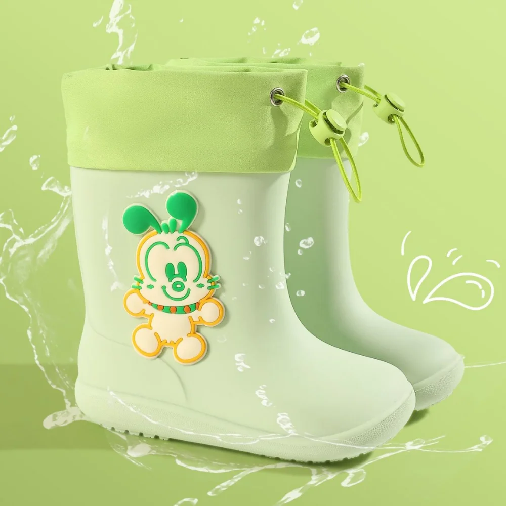 Children's Rain Boots With Drawstring Closure, Non-Slip, Boys' Water Shoes, Rainproof, Primary School Rain Boots, Girls' Rubber
