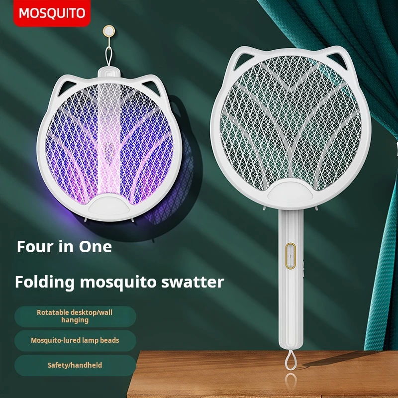 

Cat Ear Cute Electric Mosquito Swatter Portable Mosquito Killing Lamp For hHousehold Use Compact And Foldable Electric Mosquito