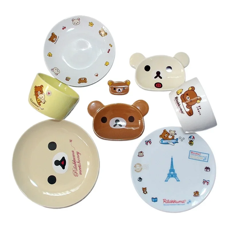 Japan Rilakkumas Plates Cute Cartoon Bear Children Ceramic Tableware Mug Collection Ornaments Hand-panted Gifts Children\'s Gifts