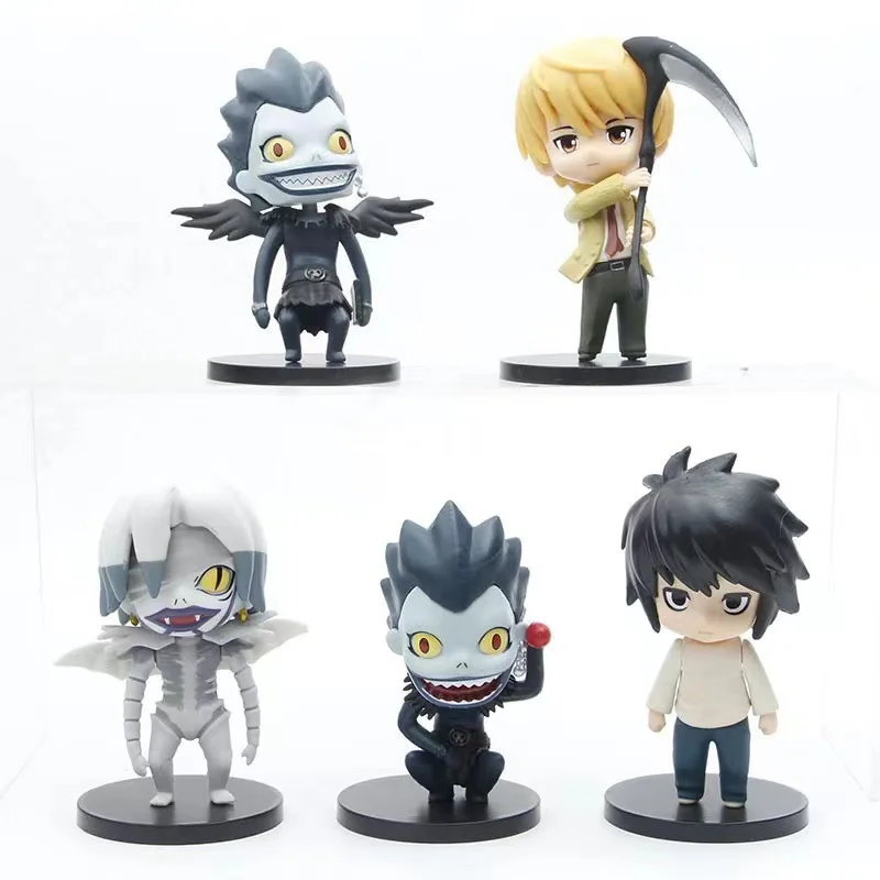 5Pcs/Set 10cm Death Note Cute Action Figure Anime Ryuuku L 2.0 Light Yagami Rem L Ryuk PVC Collect Model Figure Toy Fans Gift