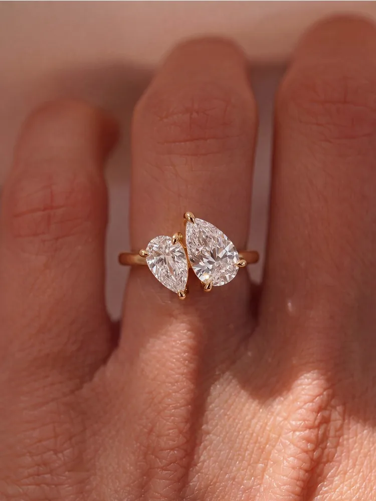 925 Sterling Silber Klassische Doppel-Wassertropfen-Form Weiße Zirkon-Ringe für Damen Verlobung Hochzeit Hochwertiger Edel-Schmuck – Detail 5