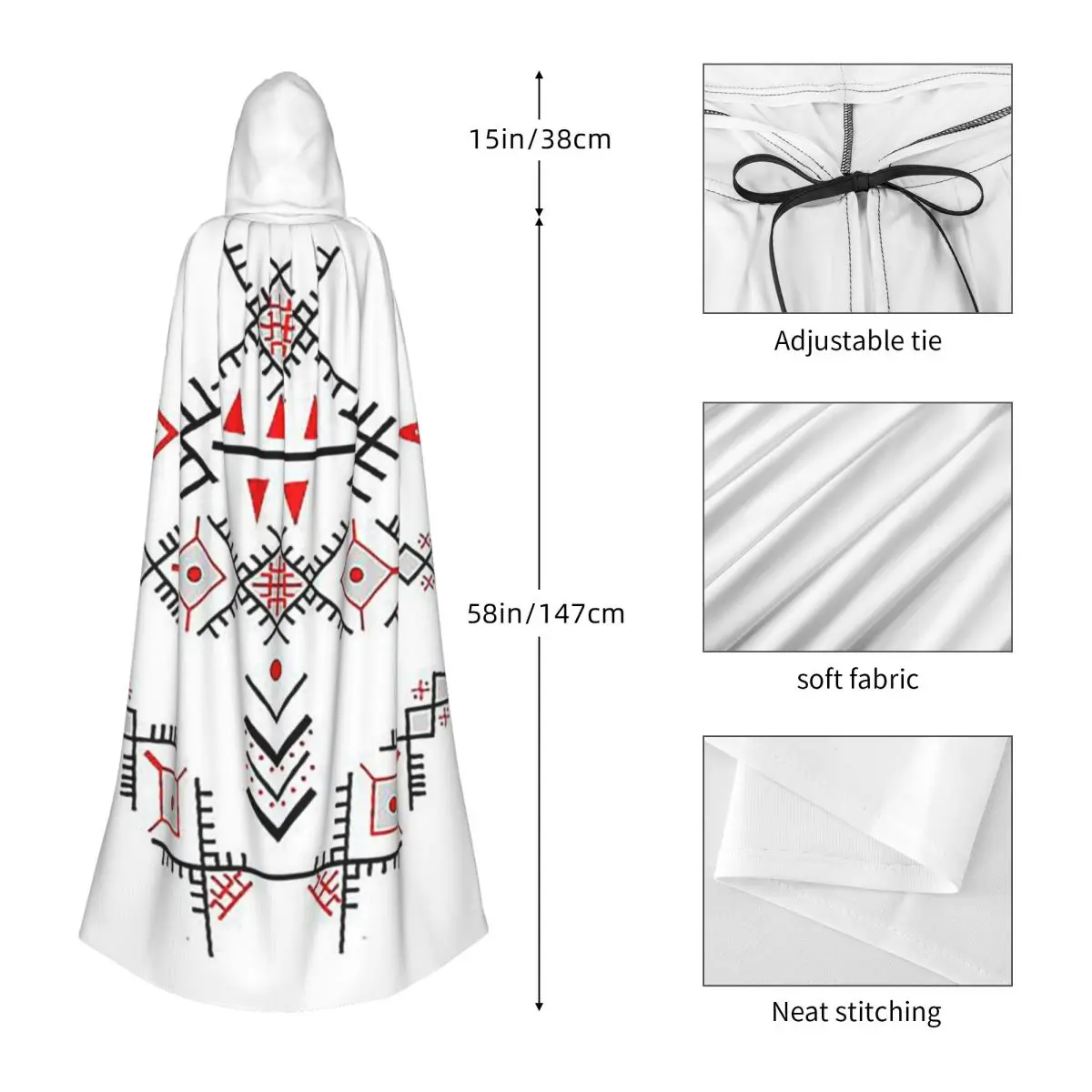 Kabyle Jewelry Amazigh Morocco Long Hooded Cloak Witch Medieval Costume Cosplay Cape HalloweenCoat Adult Unisex