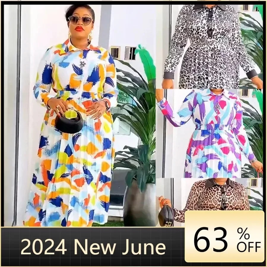 

African Dresses for Women 2024 Elegant Print Evening Party Long Dress Spring Summer Fashion Africa Clothing Muslim Plus Size