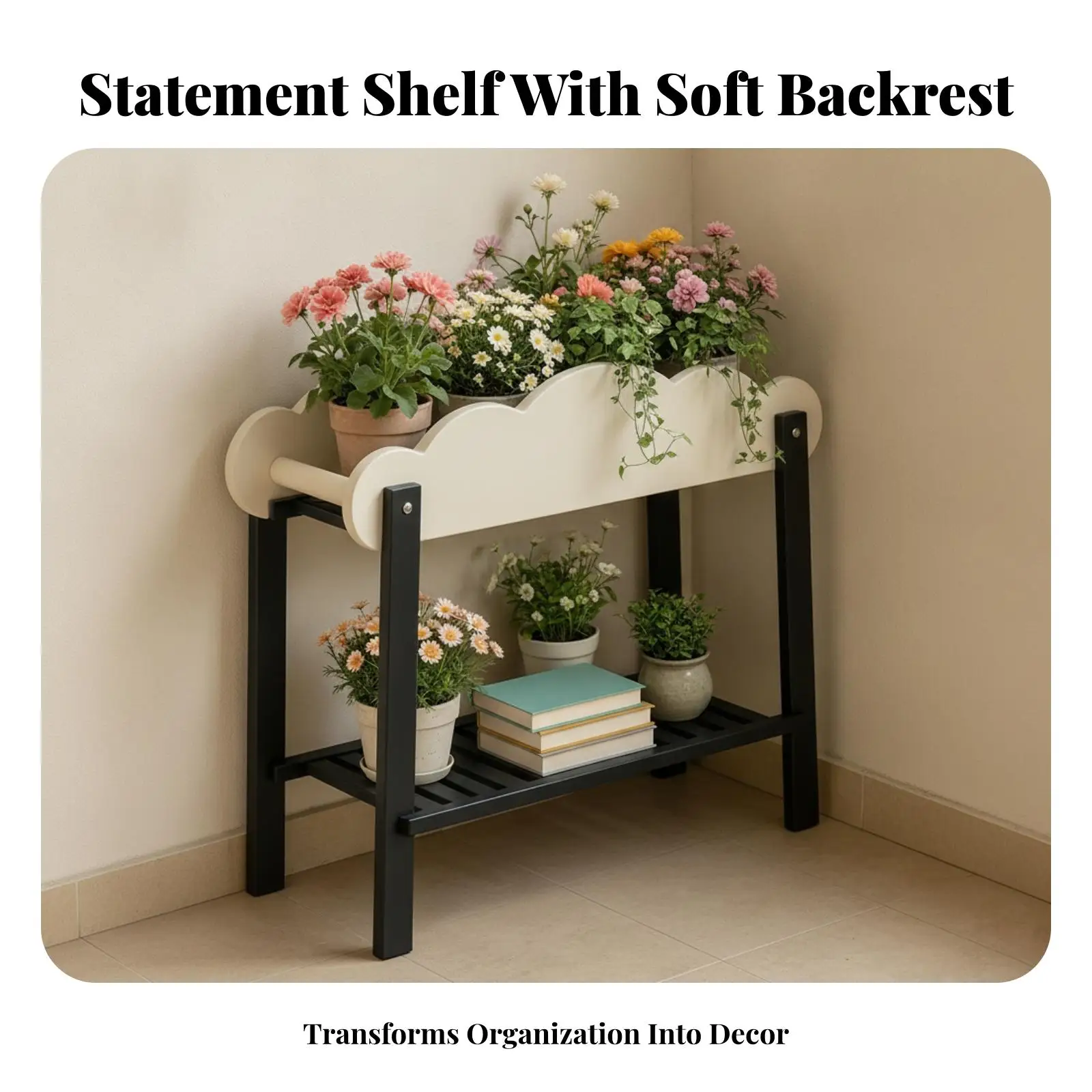 Two-Tier Plant Stand Floor-Standing Plant Stand with Slatted Shelf Flower Pot Rack Space-Saving for Small Areas, Balcony