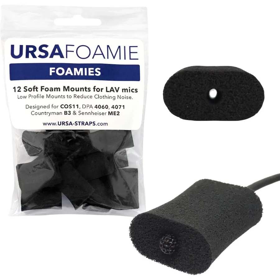 

URSA Foamies: Soft Foam Mounts for Wireless Lav Mics. Can be stuck directly to the skin or costume. Fits SANKEN COS11 SENNHEISE