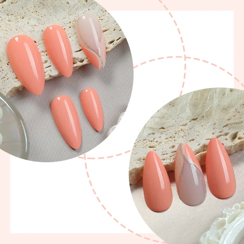 24 Stück künstliche Nägel, zweifarbig, mandelförmig, gestreift, Puder-Finish, rein sinnlicher Stil, zum Aufdrücken der Nägel, ideal als Geschenk für Damen