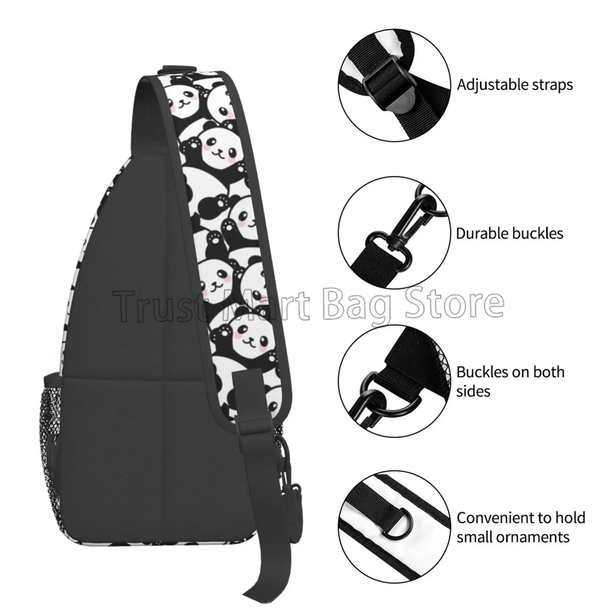 Mochila cruzada Unisex para hombre y mujer, Bolso pequeño con diseño de Panda bonito, Mini bandolera de un hombro para el pecho, gimnasio, deporte, viaje, senderismo, mochila de día