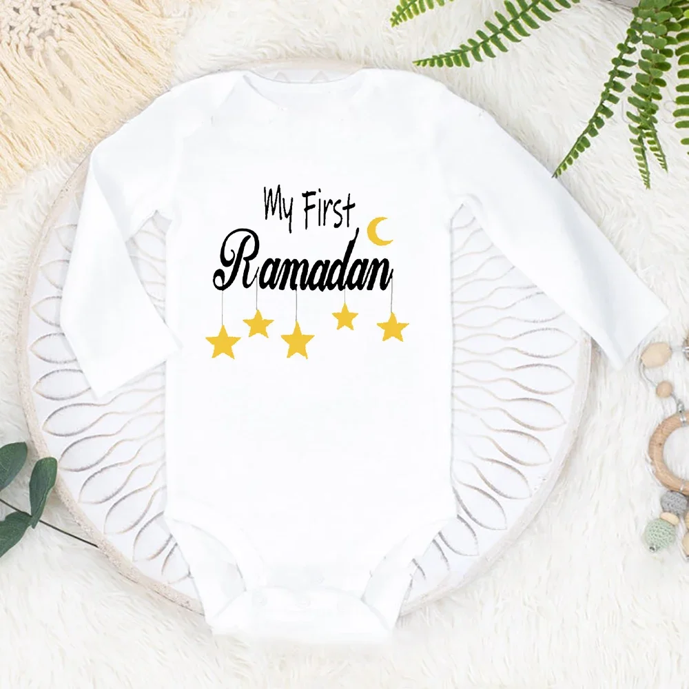 Babys First Eid Bodysuit My First Eid Toddler Outfit Ramadan New Born Long Sleeve Romper Child Boy Girl Ramadan Clothes