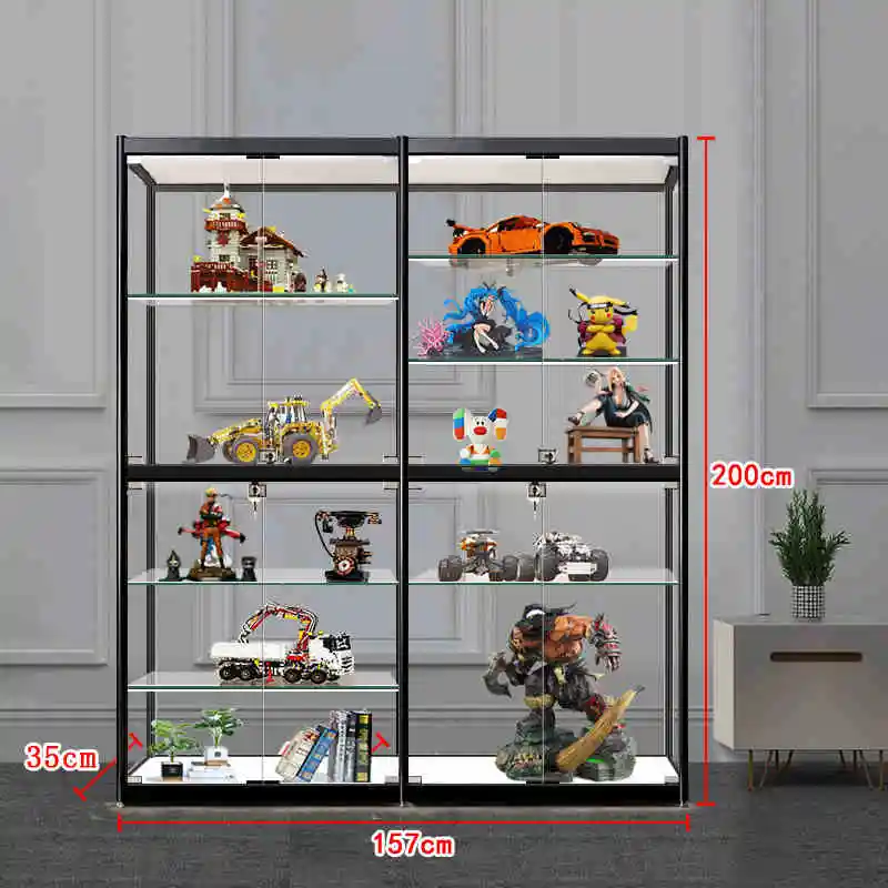 Custom.Full Vision Customization High End Aluminium Display Glass Cabinet Commercial Tall Glass Showcase with LED Stripfor Retai