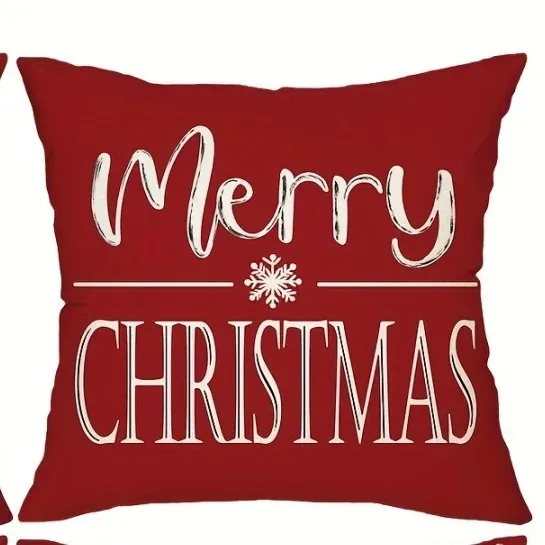 غطاء وسادة عيد الميلاد الأحمر الجديد مقاس 45 × 45 سم - غطاء وسادة مطبوع عليه رجل الثلج والغزلان، ديكور عيد الميلاد الاحتفالي لأريكة غرفة المعيشة