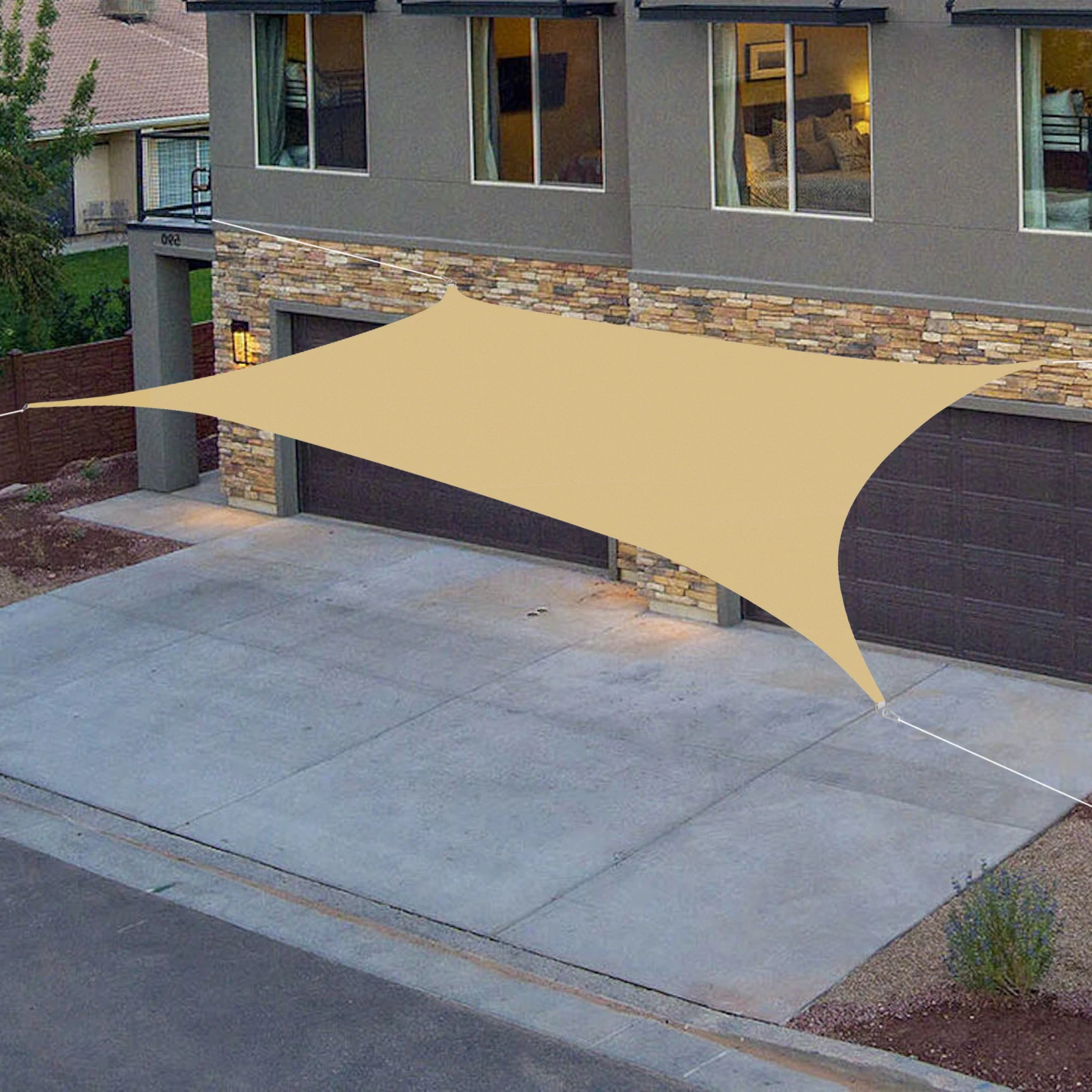 

Rectangle Sun Shade Sail 4x6 Meters, Beige HDPE Fabric, Easy Installation for Patio, Garden, Yard, Deck, and Poolside Cover