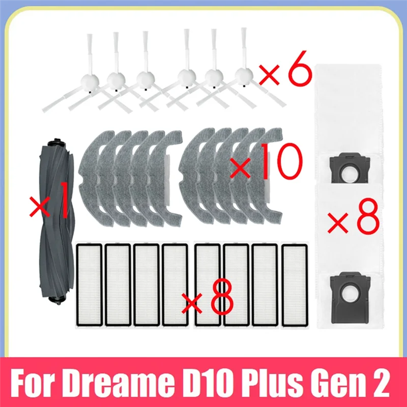 

Full Replacement Kit For Dreame D10 Plus Gen 2 RLD32GD: Includes Rubber Brush, Side Brush, Hepa Filter, Mop Cloth, Dust Bag