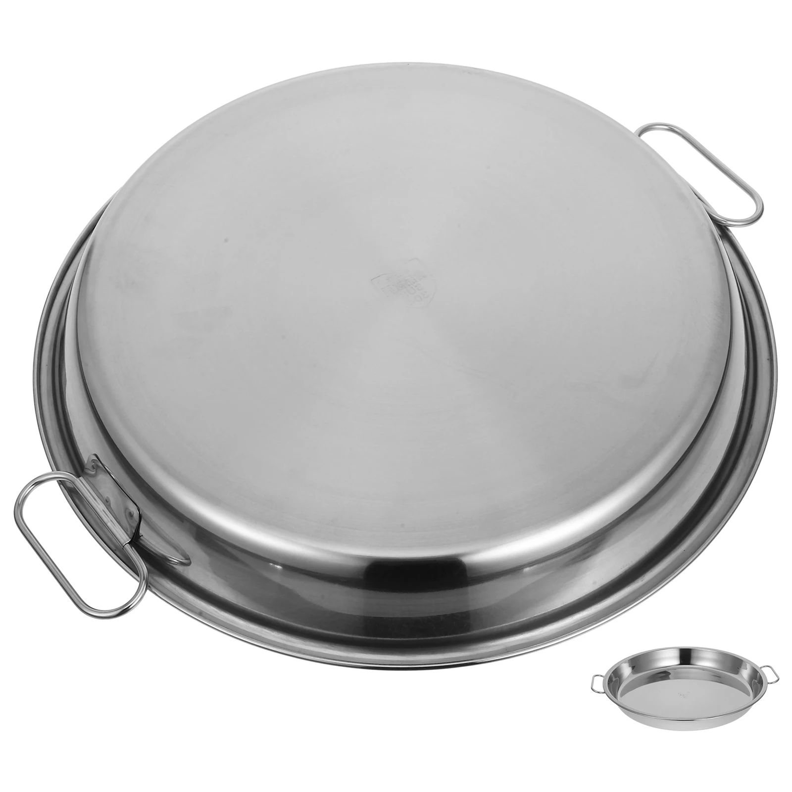 

Stainless Steel Serving Tray Round Roasting Pan with Handles Multipurpose Baking Plate Snack Dish Outdoor Bbq Tray