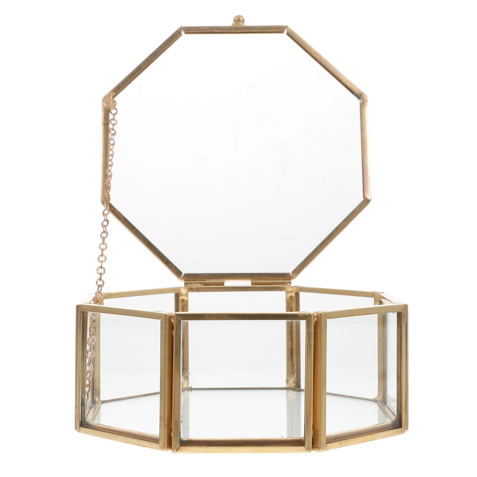 

Octagonal Jewelry Box Transparent Glass Storage Holder for Earrings Necklaces Rings Bracelets Display Vintage Style Compact