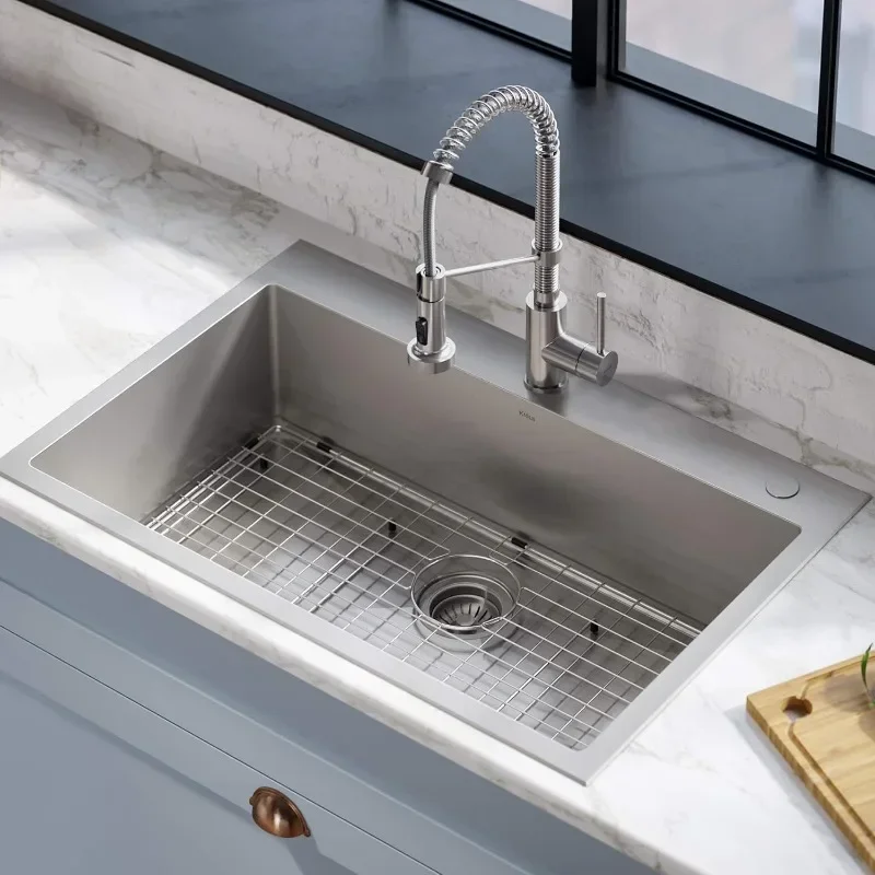 

Kraus Pull-down sink and pull-down commercial kitchen faucet combination, single bowl easy to assemble