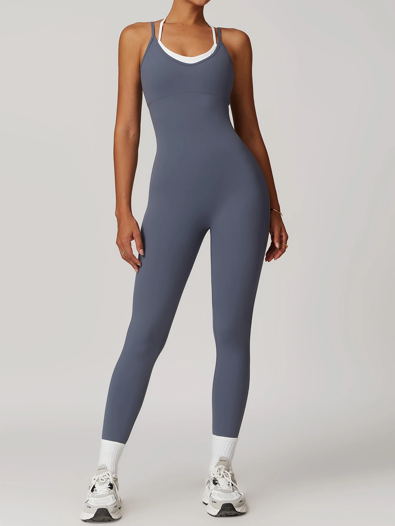 

Женские спортивные удобные комбинезоны, летние леггинсы для фитнеса и йоги до щиколотки, однотонные леггинсы без рукавов с круглым вырезом на тонких бретельках